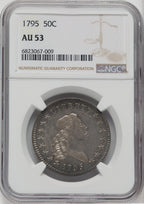 1795 50C 2 Leaves Early Half Dollar NGC AU53