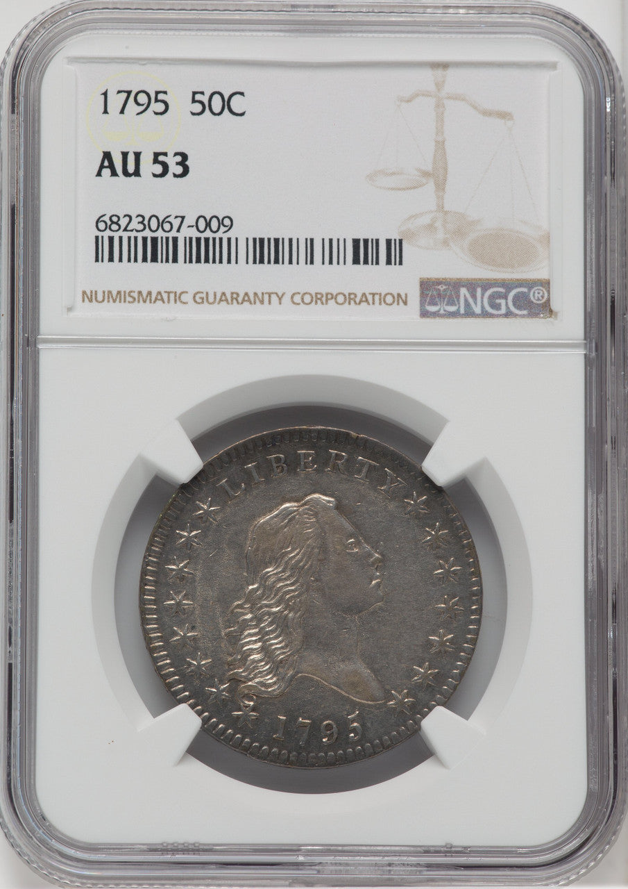 1795 50C 2 Leaves Early Half Dollar NGC AU53