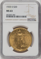 1925-S $20 Saint-Gaudens Double Eagle NGC MS63