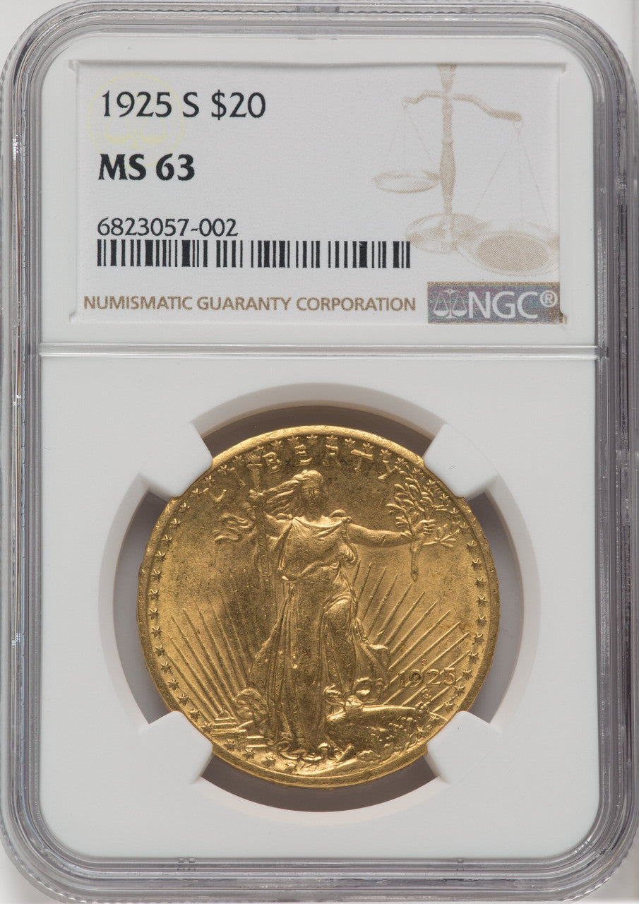 1925-S $20 Saint-Gaudens Double Eagle NGC MS63