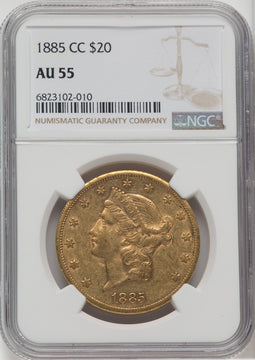1885-CC $20 Liberty Double Eagle NGC AU55