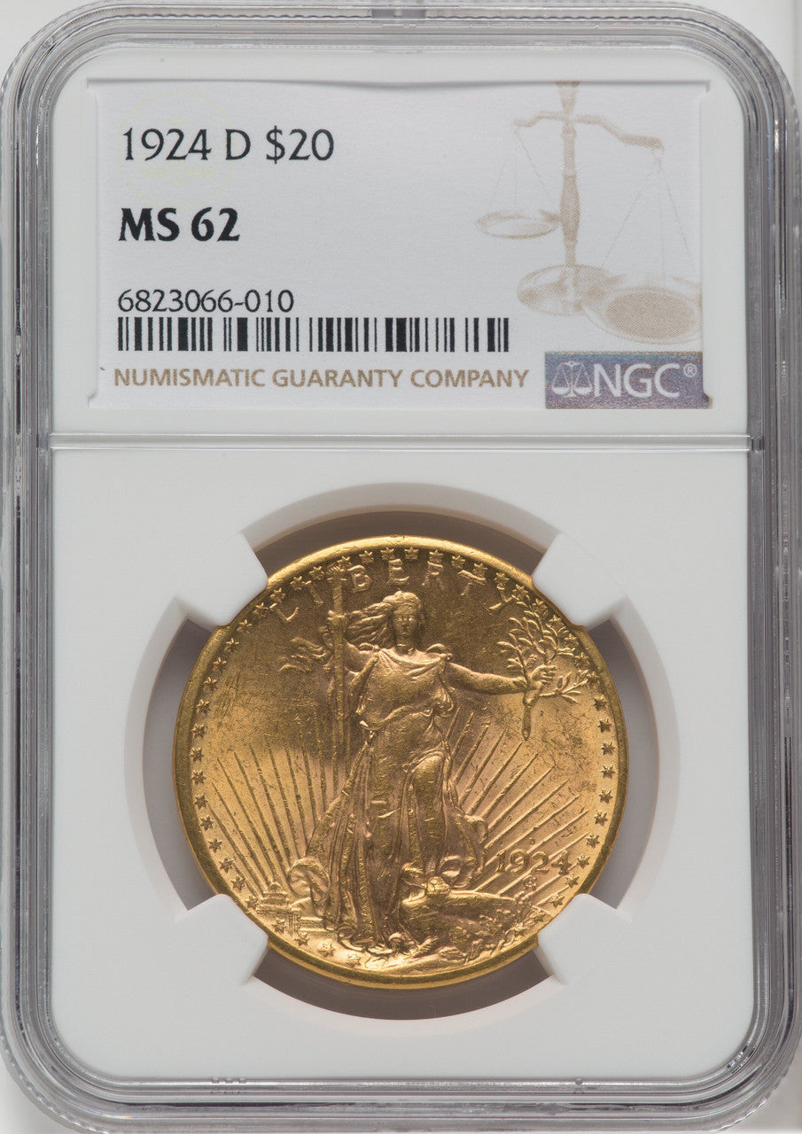 1924-D $20 Saint-Gaudens Double Eagle NGC MS62
