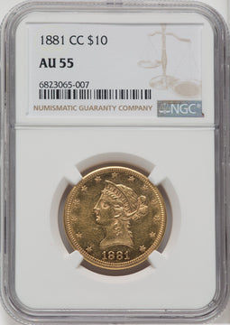 1881-CC $10 Liberty Eagle NGC AU55