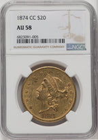 1874-CC $20 Liberty Double Eagle NGC AU58