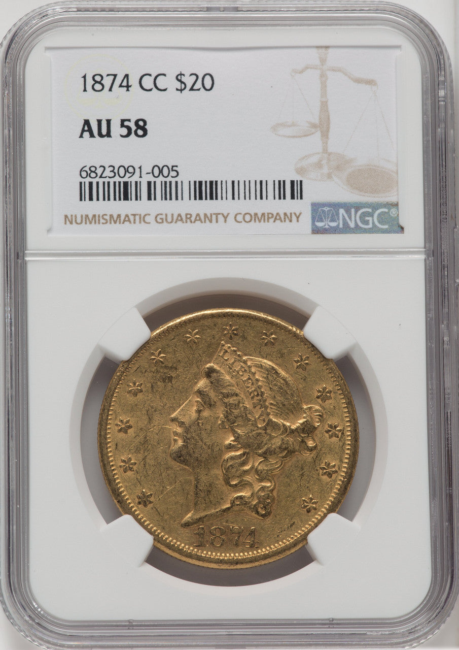 1874-CC $20 Liberty Double Eagle NGC AU58