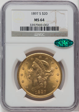 1897-S $20 CAC Liberty Double Eagle NGC MS64