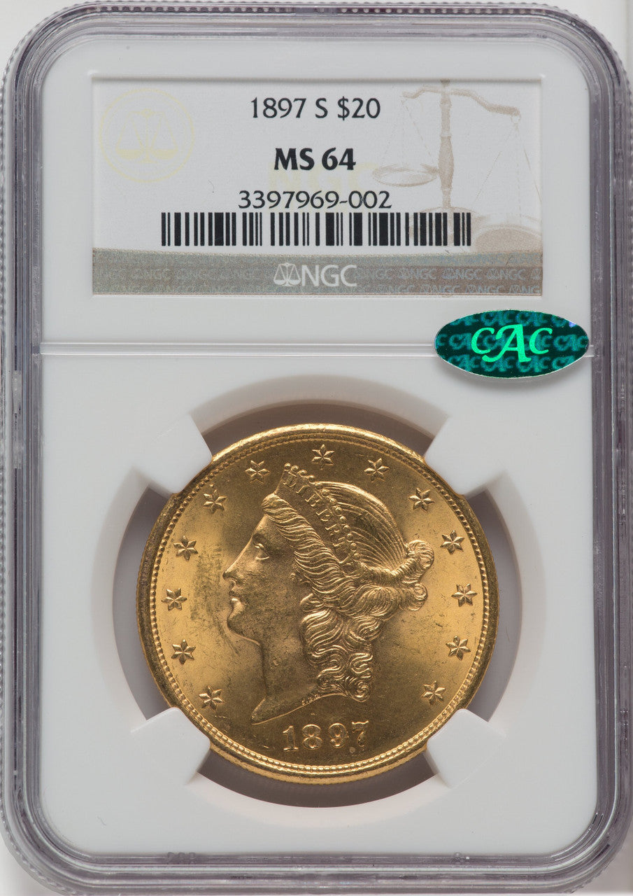 1897-S $20 CAC Liberty Double Eagle NGC MS64
