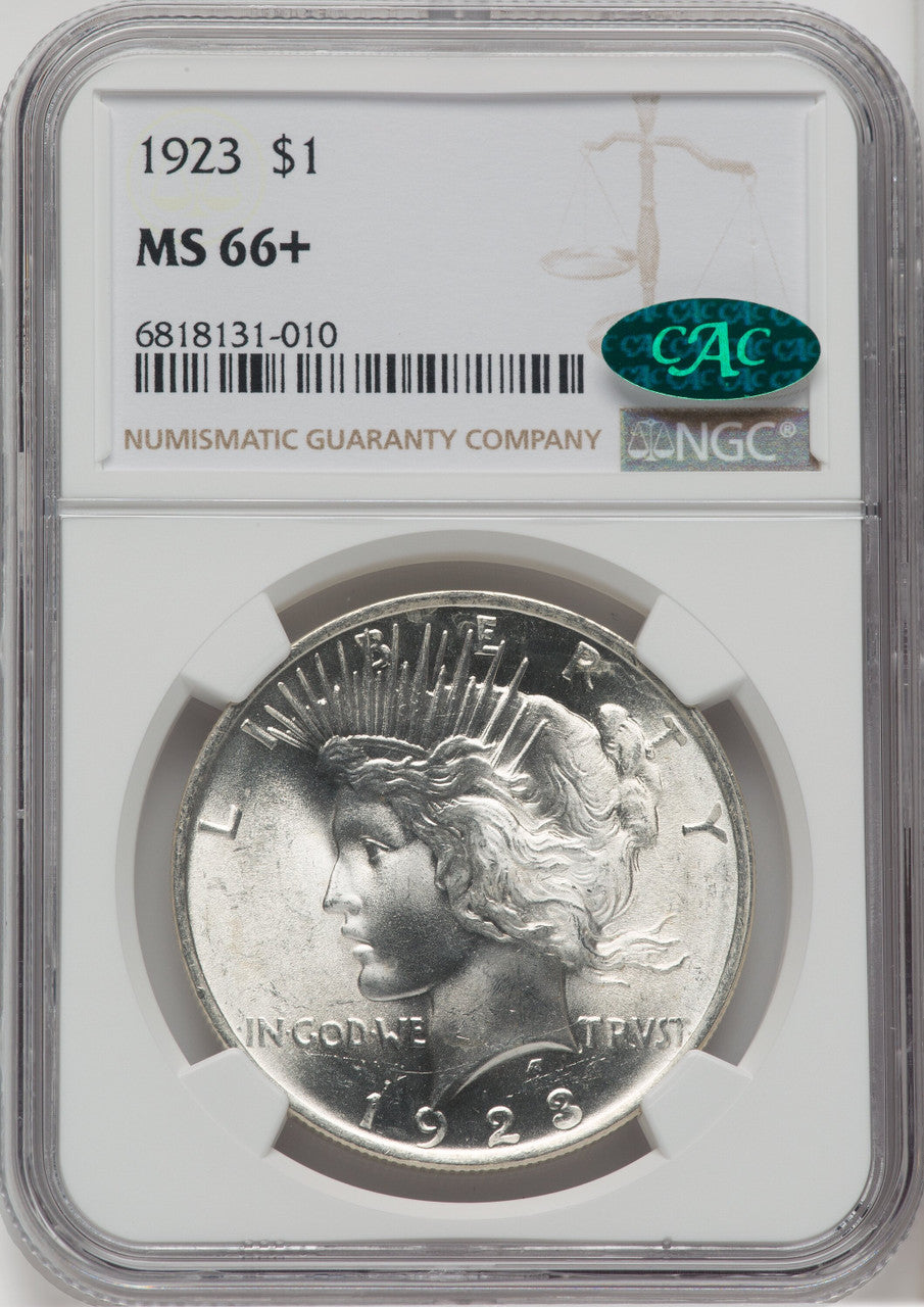 1923 $1 CAC Peace Dollar NGC MS66+