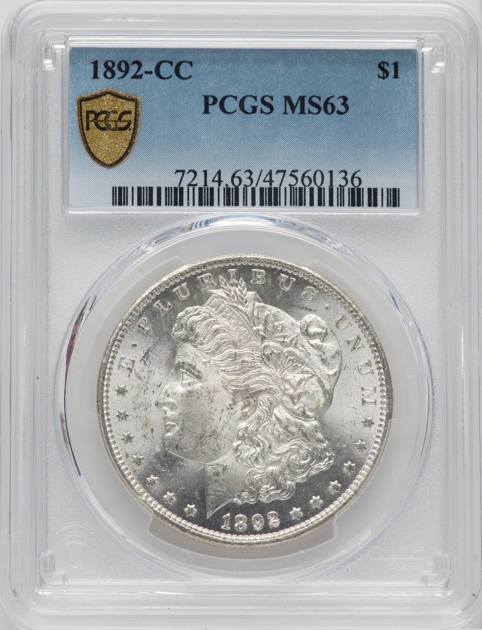 1892-CC $1 Morgan Dollar PCGS MS63