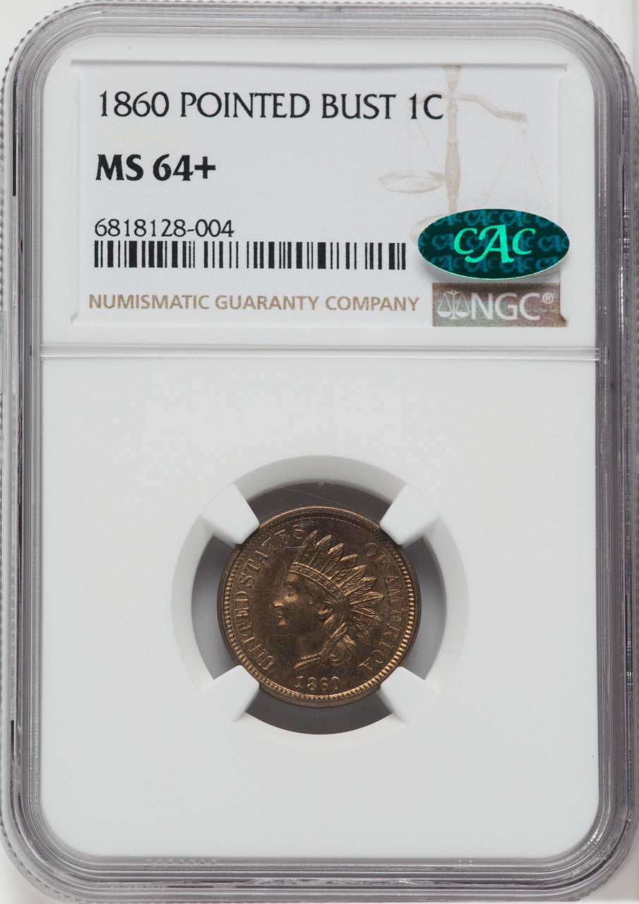 1860 1C Pointed Bust FS-401 CAC Indian Cent NGC MS64+