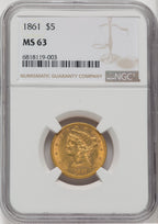 1861 $5 Liberty Half Eagle NGC MS63