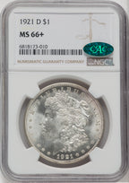 1921-D $1 CAC Morgan Dollar NGC MS66+
