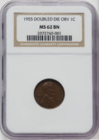 1955 Doubled Die Obverse BN Lincoln Cent NGC MS62