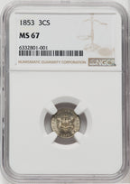 1853 3CS Three Cent Silver NGC MS67