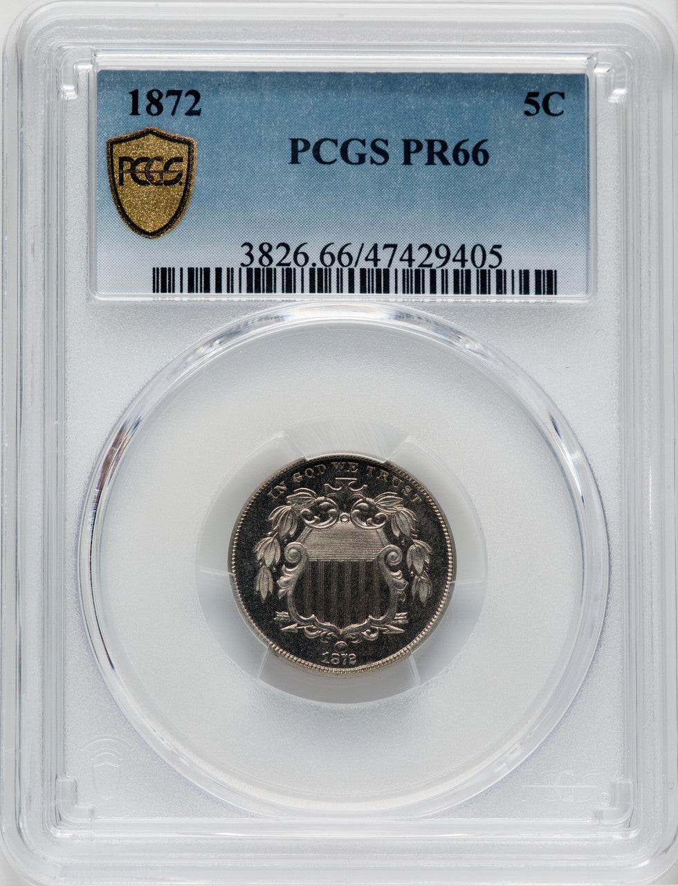 1872 5C Proof Shield Nickel PCGS PR66