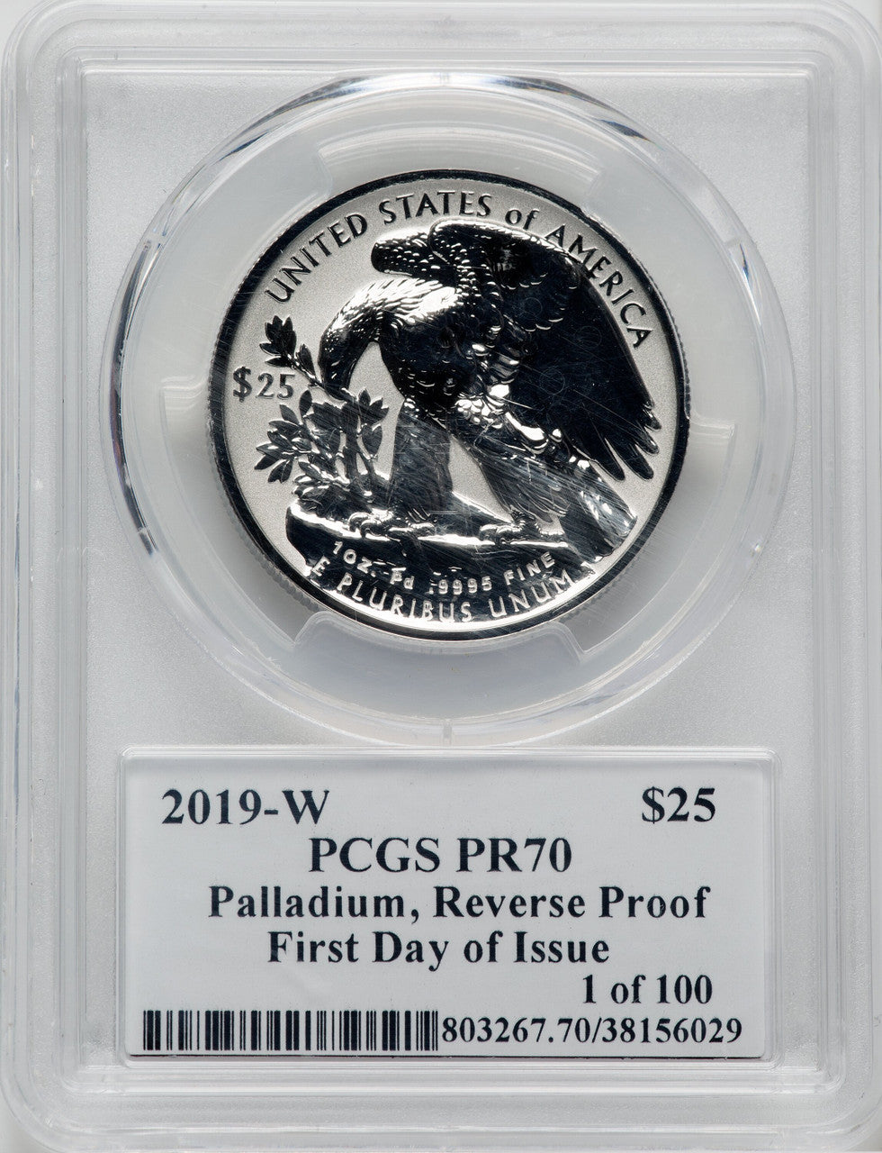 2019-W $25 Palladium Reverse Proof FDI Mercanti PCGS PR70