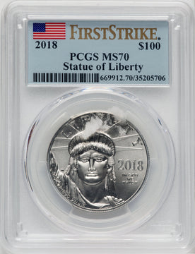 2018 $100 One-Ounce Platinum Eagle Statue of Liberty First Strike PCGS MS70