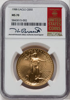 1988 $50 One-Ounce Gold Eagle Kenneth Bressett NGC MS70