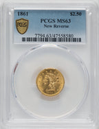 1861 $2.50 New Reverse Type 2 Liberty Quarter Eagle PCGS MS63