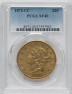 1874-CC $20 Liberty Double Eagle PCGS XF40