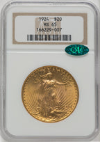 1924 $20 Saint CAC Saint-Gaudens Double Eagle NGC MS65