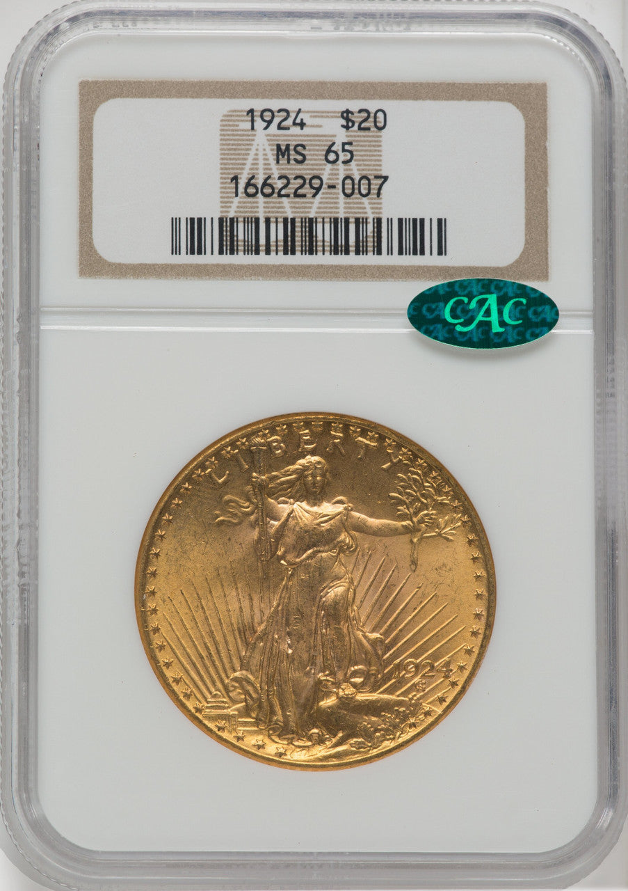 1924 $20 Saint CAC Saint-Gaudens Double Eagle NGC MS65