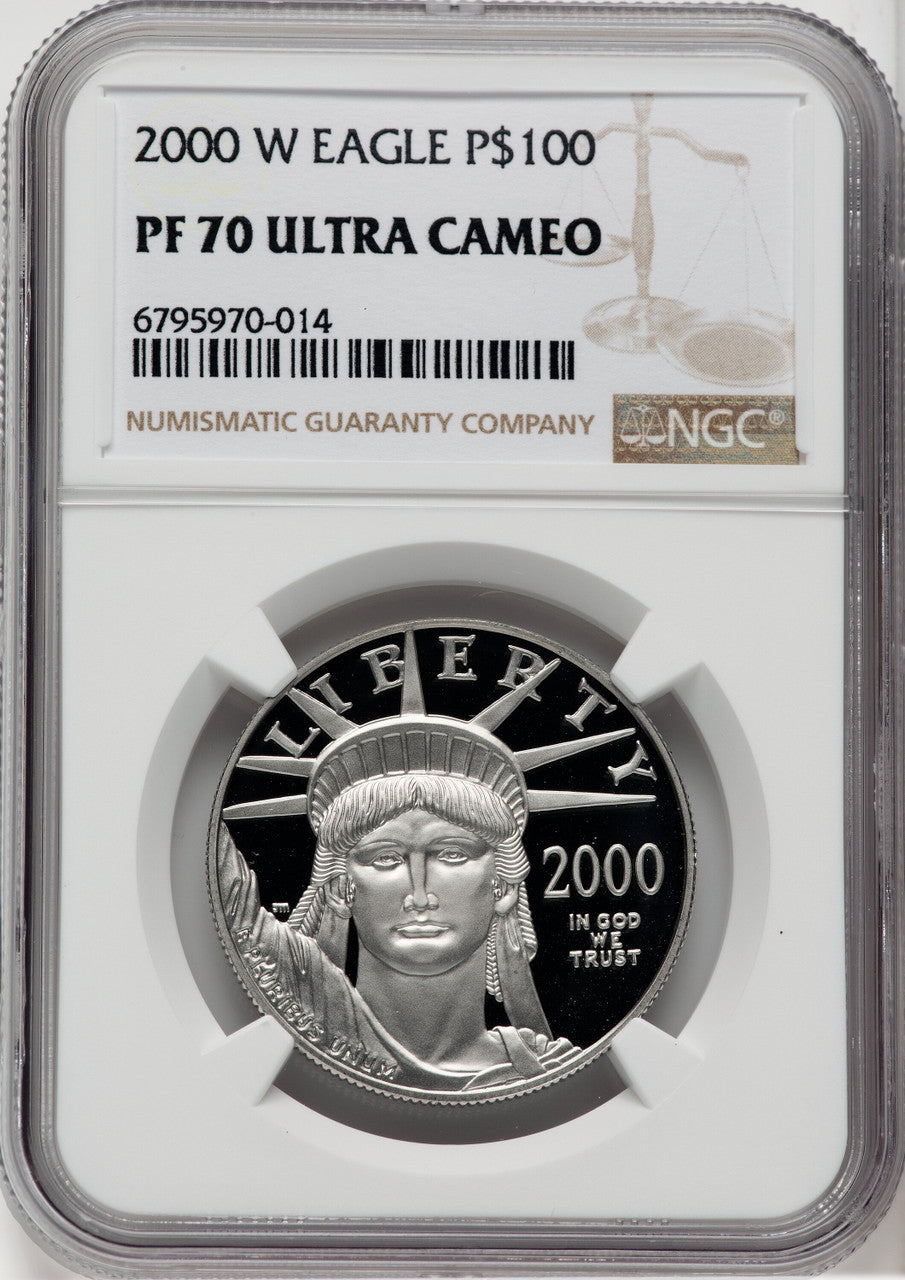 2000-W $100 One-Ounce Platinum Eagle Statue of Liberty NGC PF70