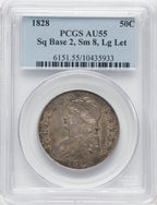 1828 50C Sq Base 2 Sm 8 Lg Let Bust Half Dollar PCGS AU55