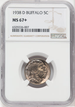 1938-D 5C Buffalo Buffalo Nickel NGC MS67+