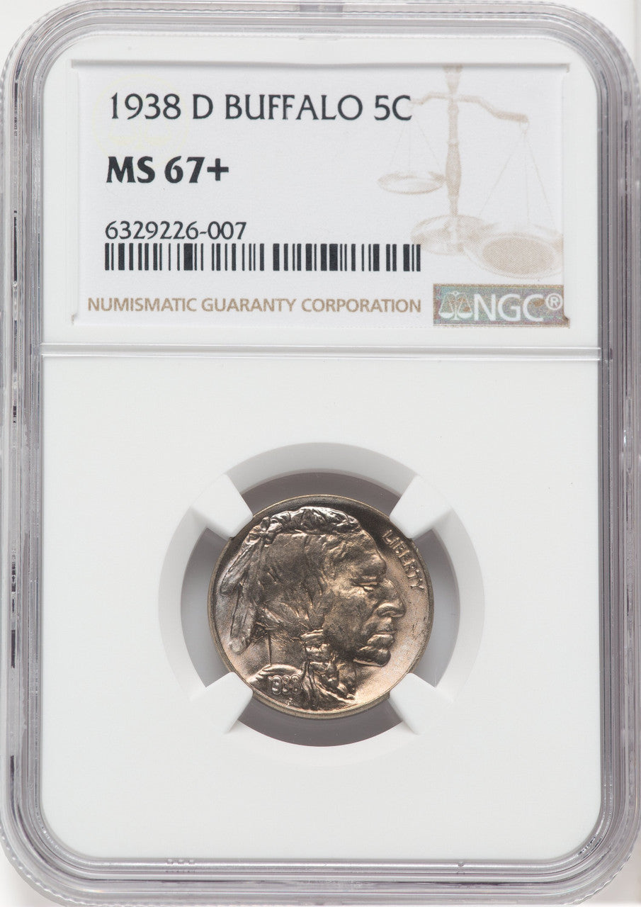 1938-D 5C Buffalo Buffalo Nickel NGC MS67+