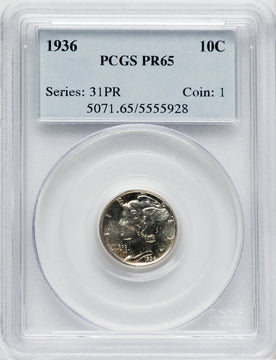 1936 10C Proof Mercury Dime PCGS PR65