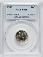 1936 10C Proof Mercury Dime PCGS PR65