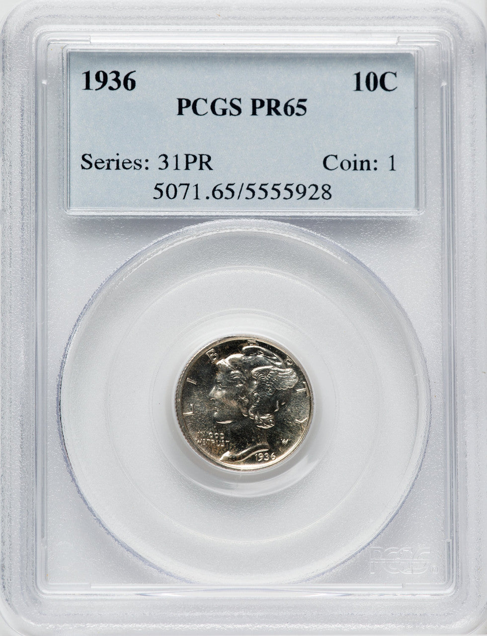 1936 10C Proof Mercury Dime PCGS PR65