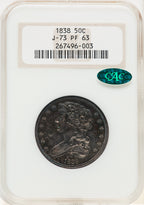 1838 Half Dollar Judd-73 Original Pollock-77 R.5 CAC Patterns NGC MS63