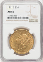 1861-S $20 Liberty Double Eagle NGC AU55