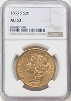 1863-S $20 Liberty Double Eagle NGC AU53