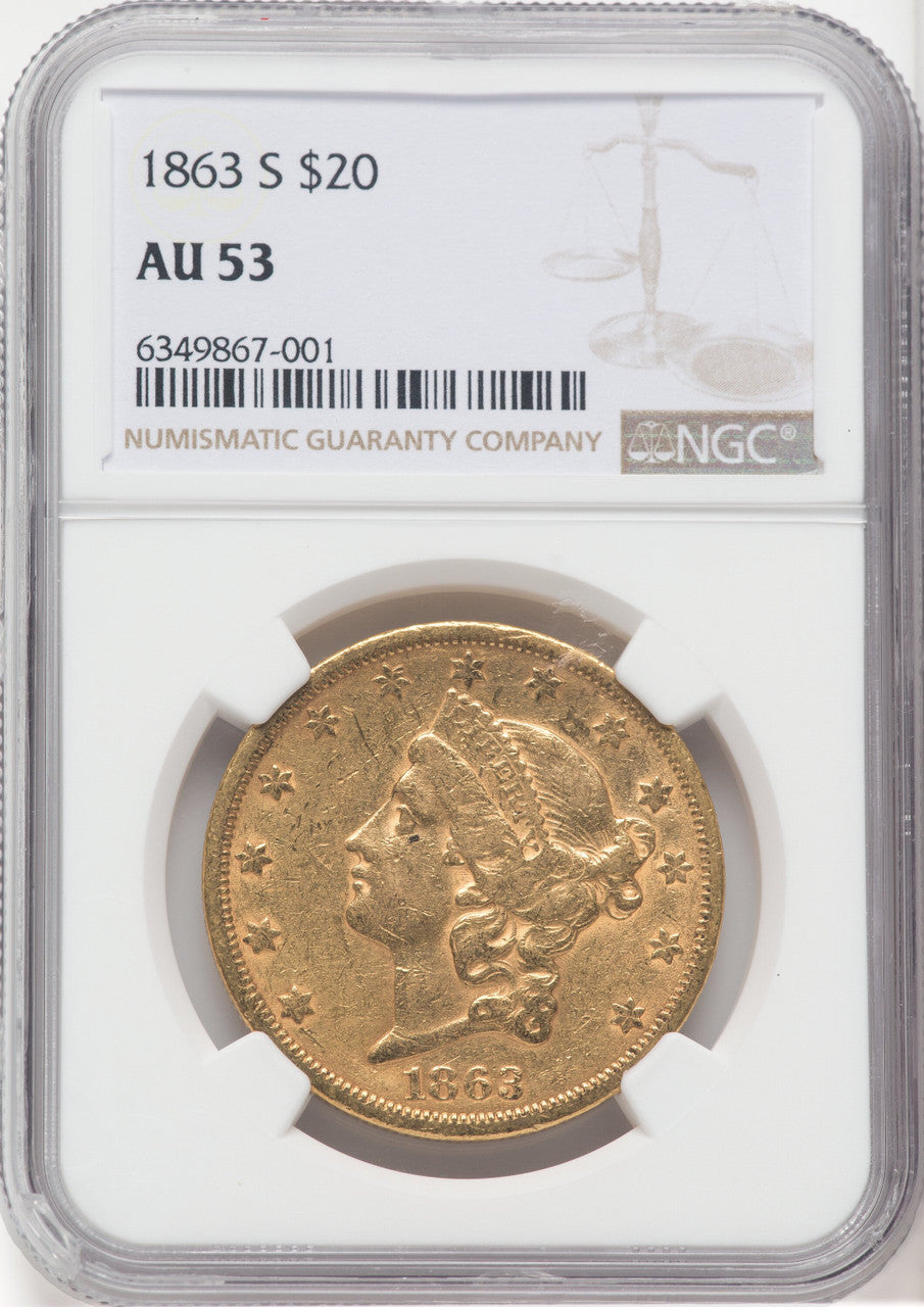1863-S $20 Liberty Double Eagle NGC AU53