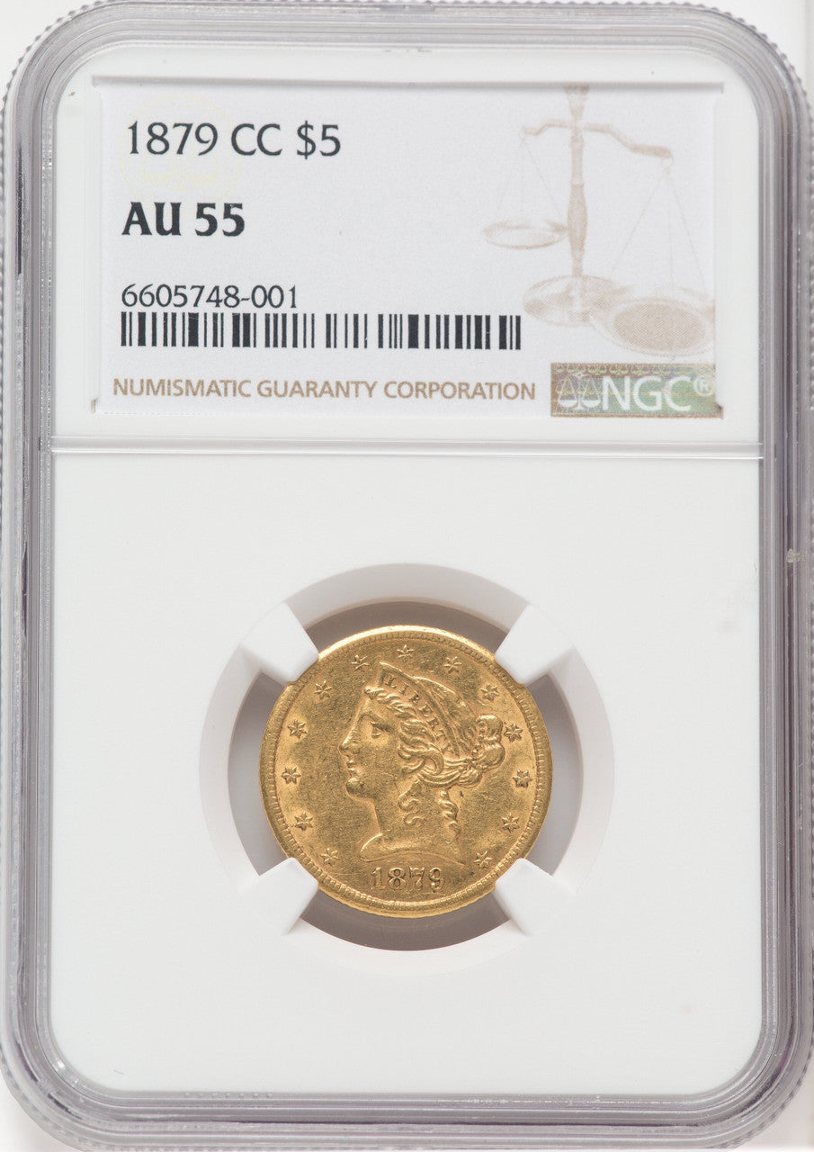 1879-CC $5 Liberty Half Eagle NGC AU55