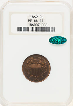 1869 2C RB CAC Proof Two Cent Pieces NGC PR66
