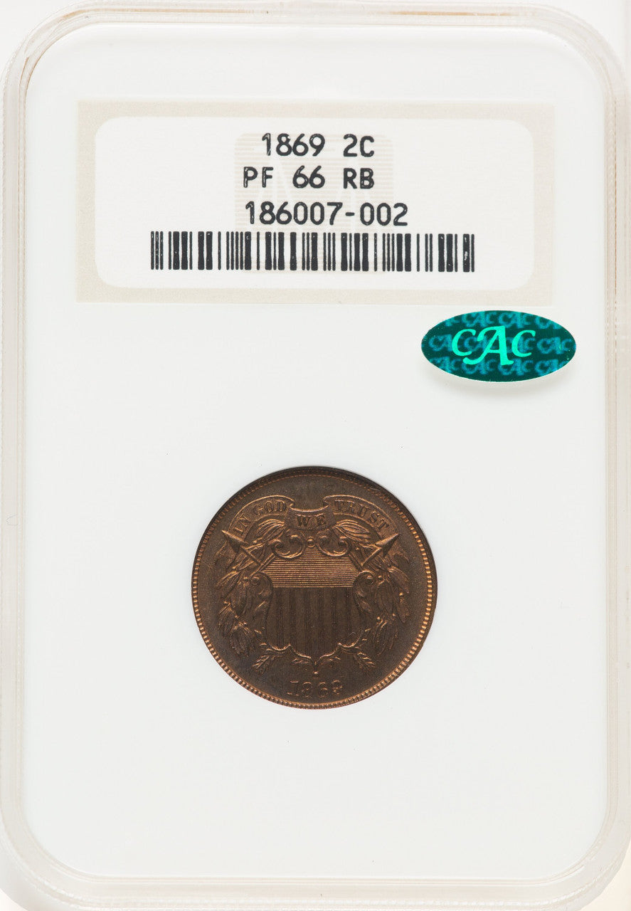 1869 2C RB CAC Proof Two Cent Pieces NGC PR66