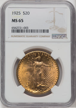 1925 $20 Saint-Gaudens Double Eagle NGC MS65