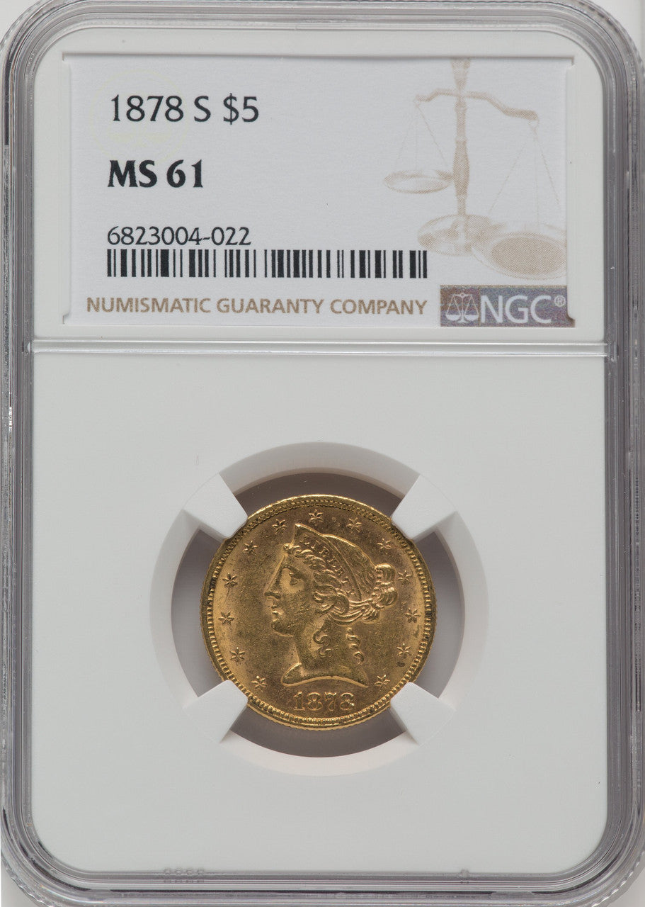 1878-S $5 Liberty Half Eagle NGC MS61