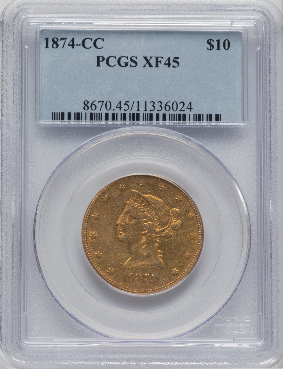 1874-CC $10 Liberty Eagle PCGS XF45