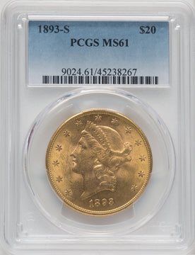 1893-S $20 Liberty Double Eagle PCGS MS61
