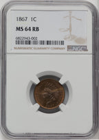 1867 1C RB Indian Cent NGC MS64
