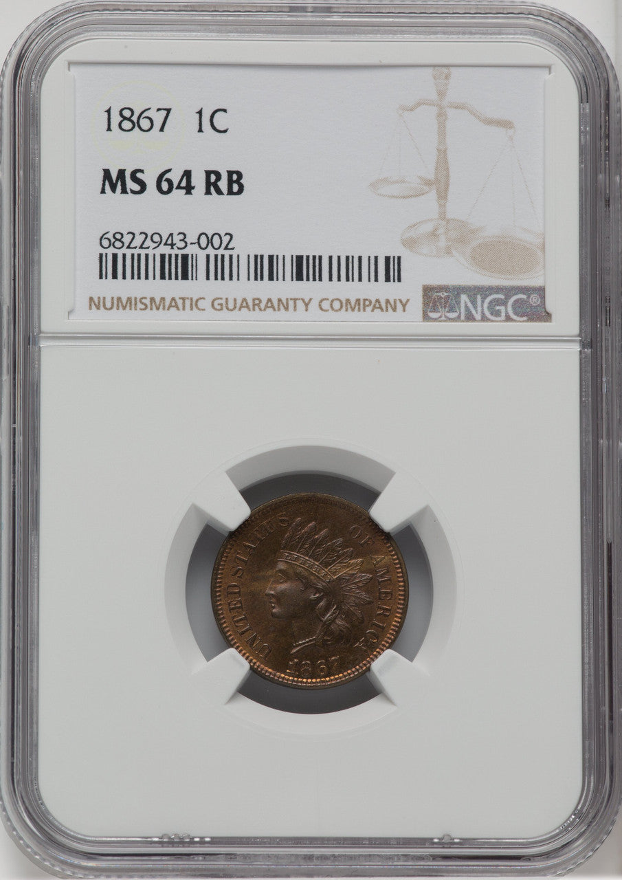 1867 1C RB Indian Cent NGC MS64