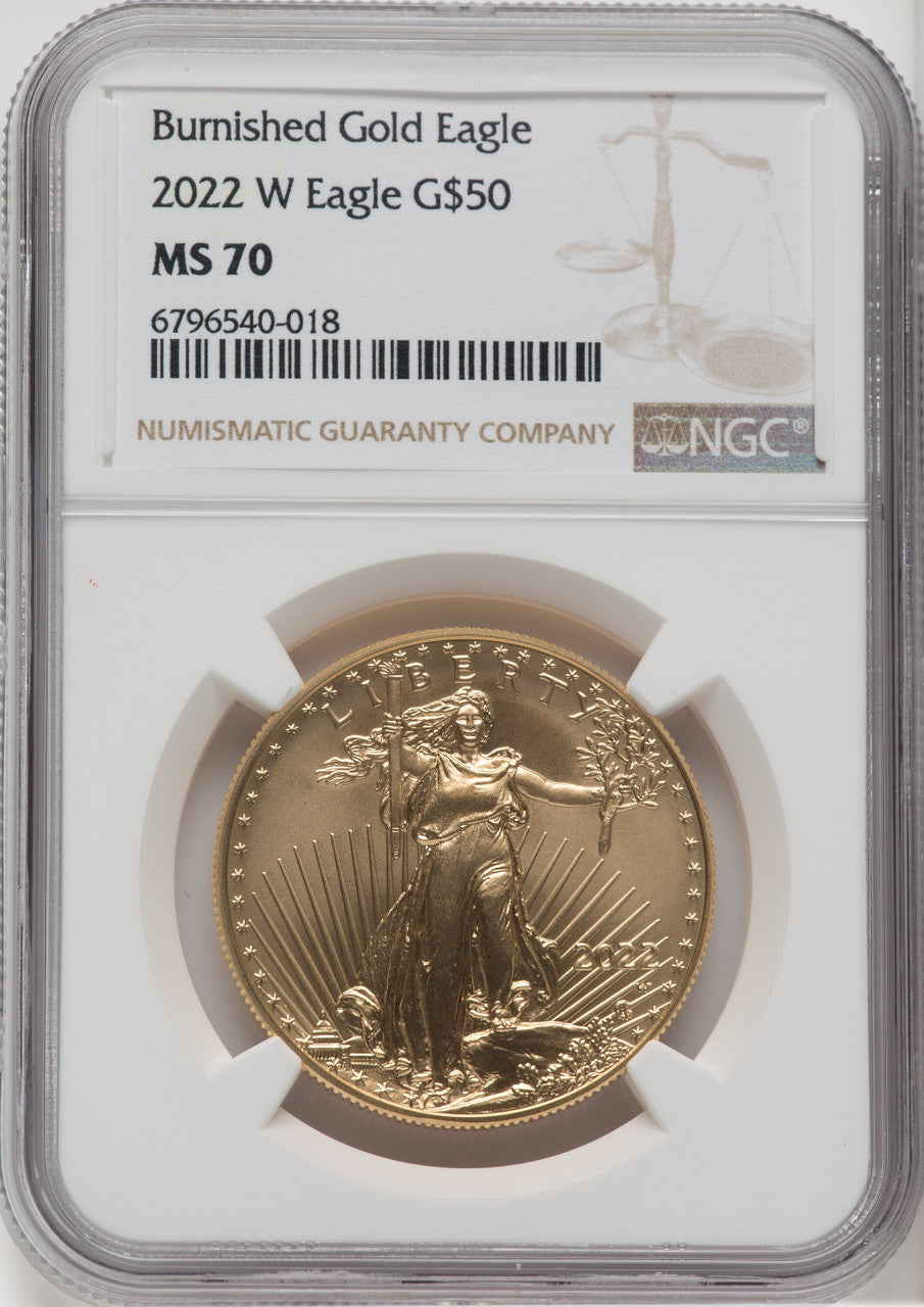 2022-W One-Ounce Gold Eagle Burnished Brown Label NGC MS70