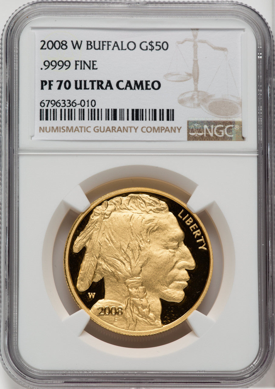2008-W $50 One-Ounce Gold Buffalo .9999 Fine Gold Brown Label NGC PF70