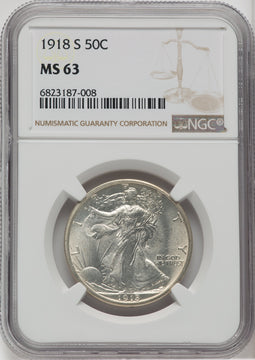 1918-S 50C Walking Liberty Half Dollar NGC MS63