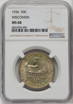1936 50C Wisconsin Commemorative Silver NGC MS68